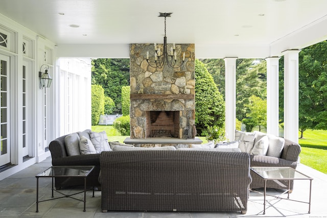 865 Hollow Tree Ridge Rd, Darien, CT 06820 - view of patio / terrace with an outdoor living space with a fireplace
