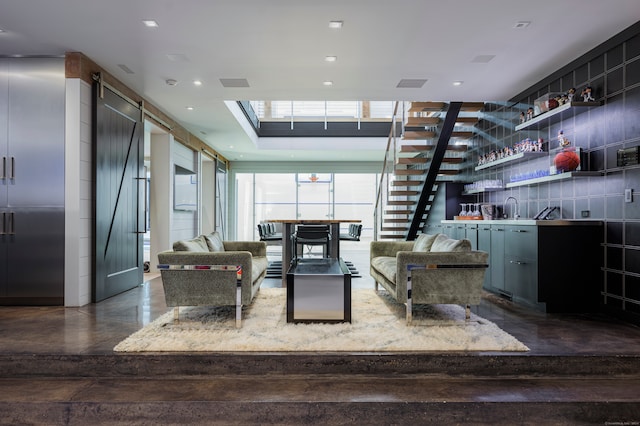 living room featuring sink