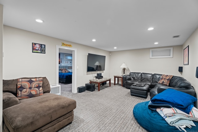 living room with light carpet