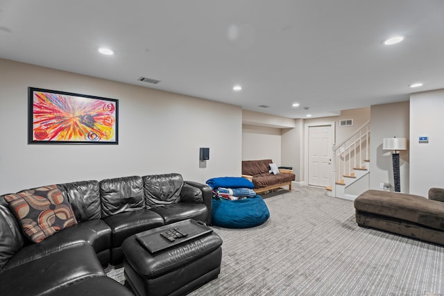 living room with light carpet