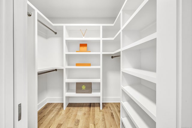 walk in closet with hardwood / wood-style floors