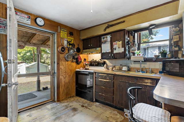 bar featuring dark brown cabinets, black appliances, plenty of natural light, and sink