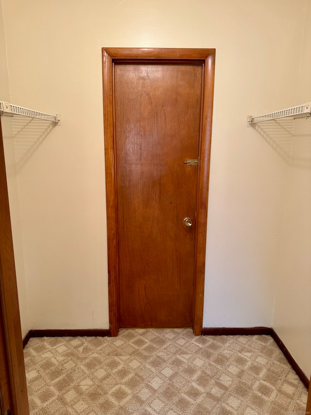 spacious closet with light colored carpet