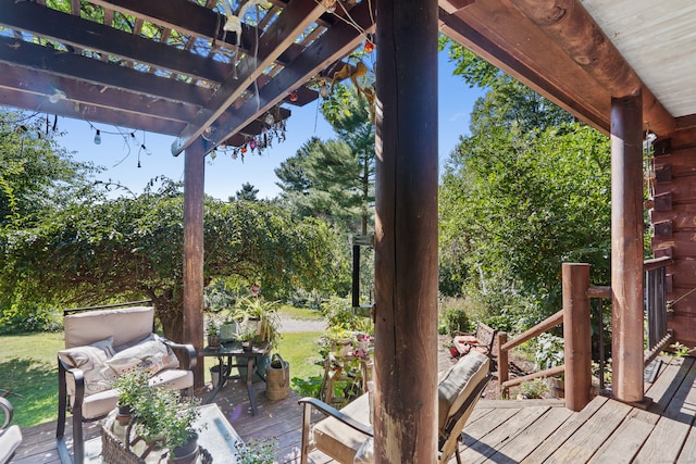 deck with a pergola and outdoor lounge area