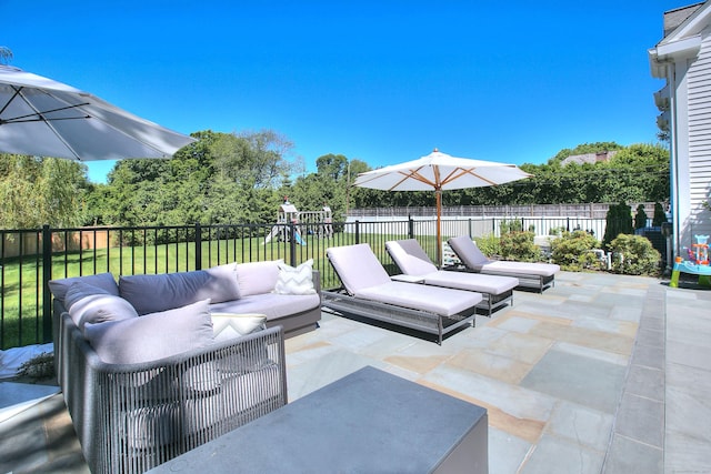 view of patio / terrace with an outdoor hangout area and a playground