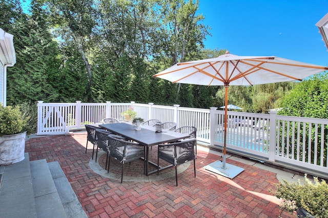 view of patio / terrace with a fenced in pool