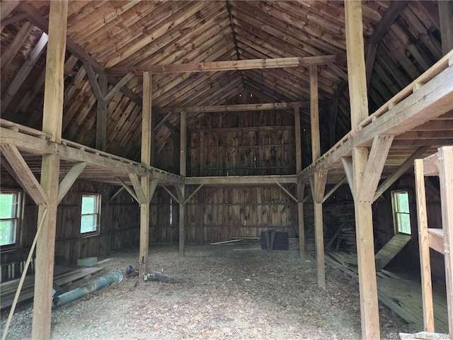 miscellaneous room with lofted ceiling