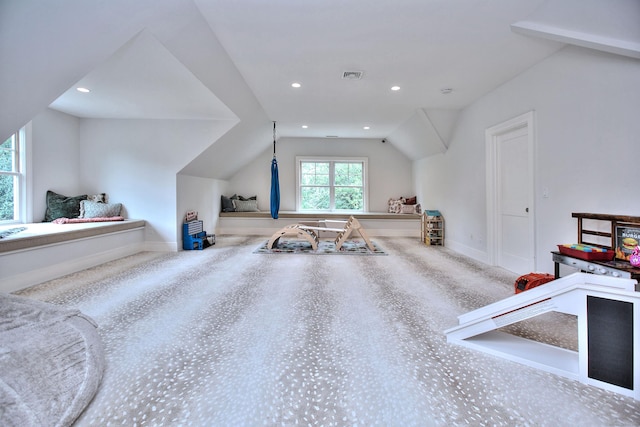 bonus room with recessed lighting, visible vents, and vaulted ceiling