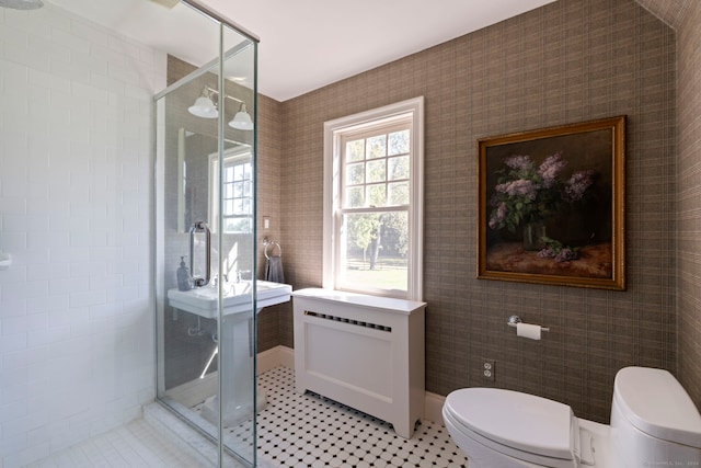 325 Old Mountain Rd, Farmington, CT 06032 - bathroom with toilet, a shower stall, and tile patterned floors