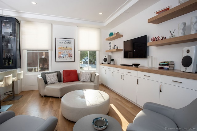 living room with light hardwood / wood-style floors