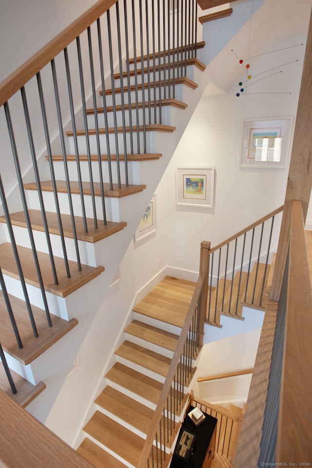 staircase featuring wood-type flooring