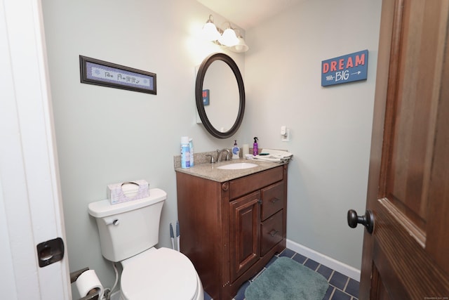 bathroom featuring toilet, tile patterned floors, and vanity