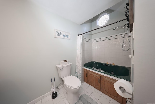 bathroom featuring toilet, tile patterned flooring, and shower / bath combination with curtain