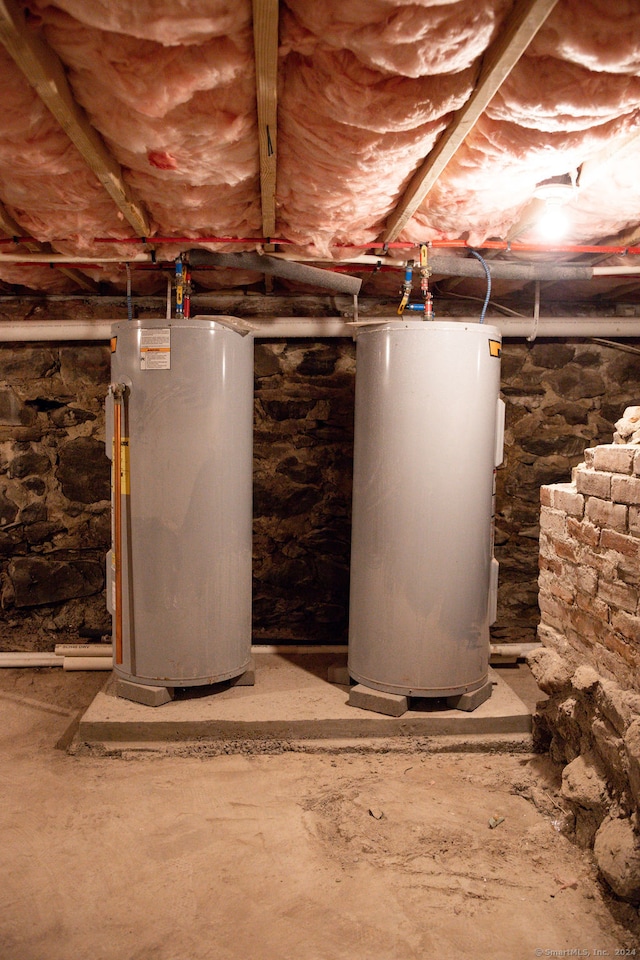 utility room with gas water heater and water heater