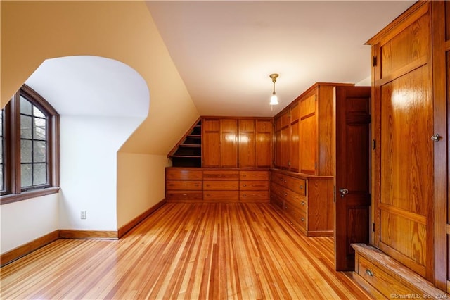 bonus room featuring vaulted ceiling and light hardwood / wood-style floors