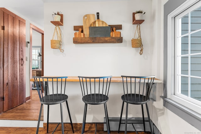 bar with plenty of natural light and hardwood / wood-style floors