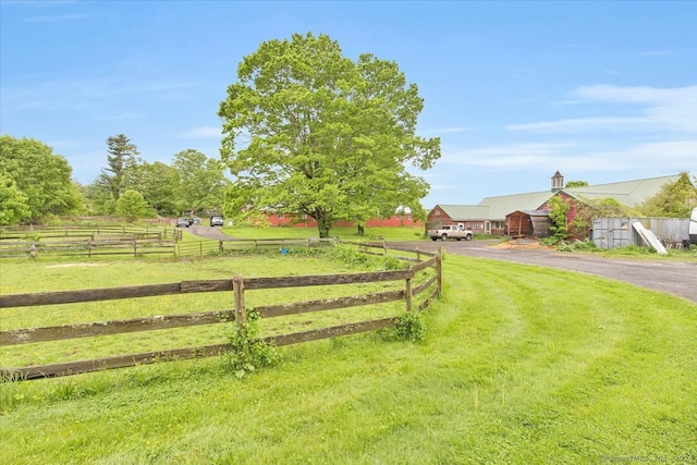 view of yard with a rural view