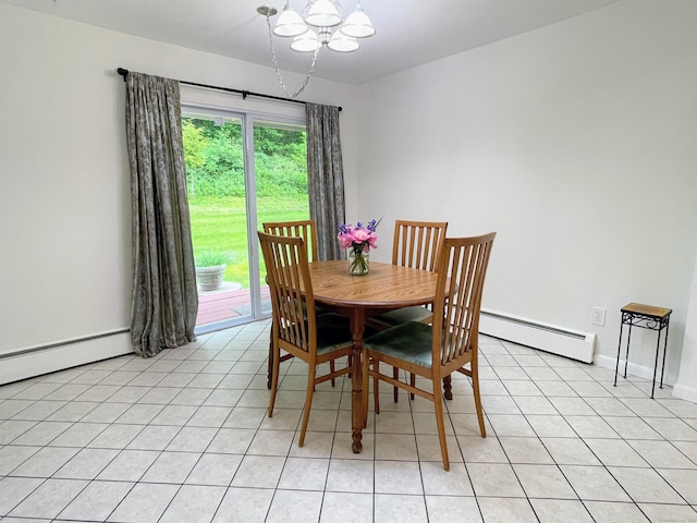 25 Old Middle Rd, Brookfield, CT 06804 - dining space with a baseboard radiator, a chandelier, light tile patterned floors, and baseboards