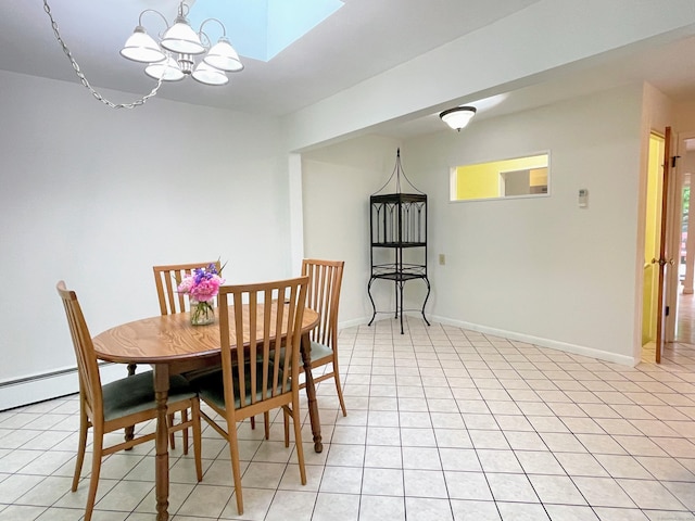 25 Old Middle Rd, Brookfield, CT 06804 - dining room featuring a chandelier, baseboards, a skylight, light tile patterned floors, and a baseboard heating unit