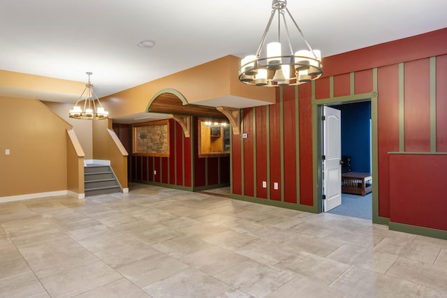 162 Balfour Dr, West Hartford, CT 06117 - unfurnished room featuring a chandelier, stairway, baseboards, and a smoke detector