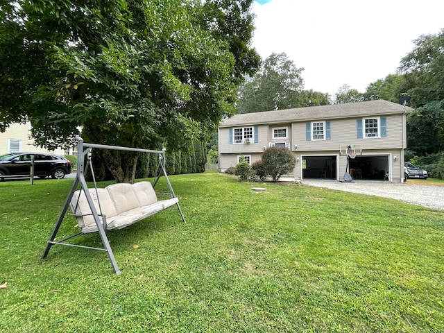 view of yard with a garage