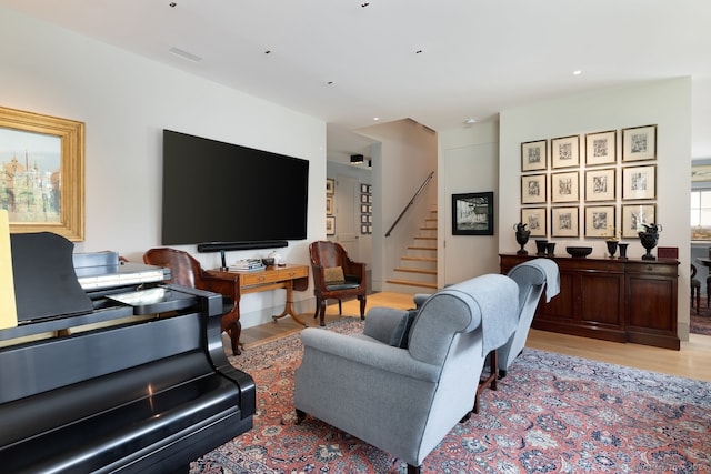 living room featuring light wood-type flooring