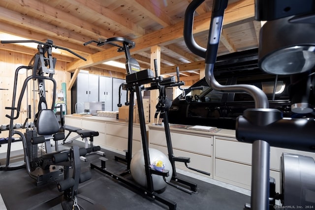 exercise area with wood walls