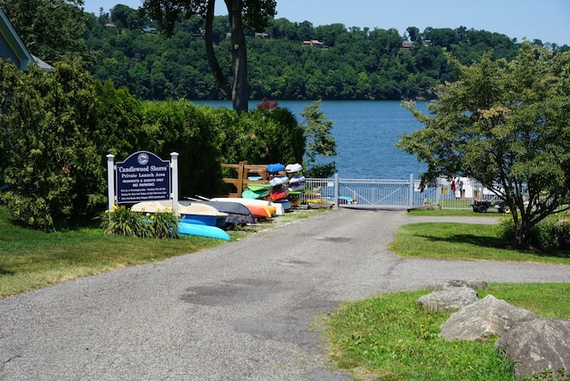 water view with fence and a gate