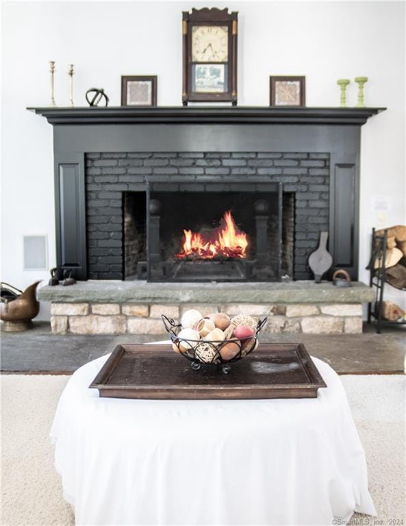 room details with a brick fireplace