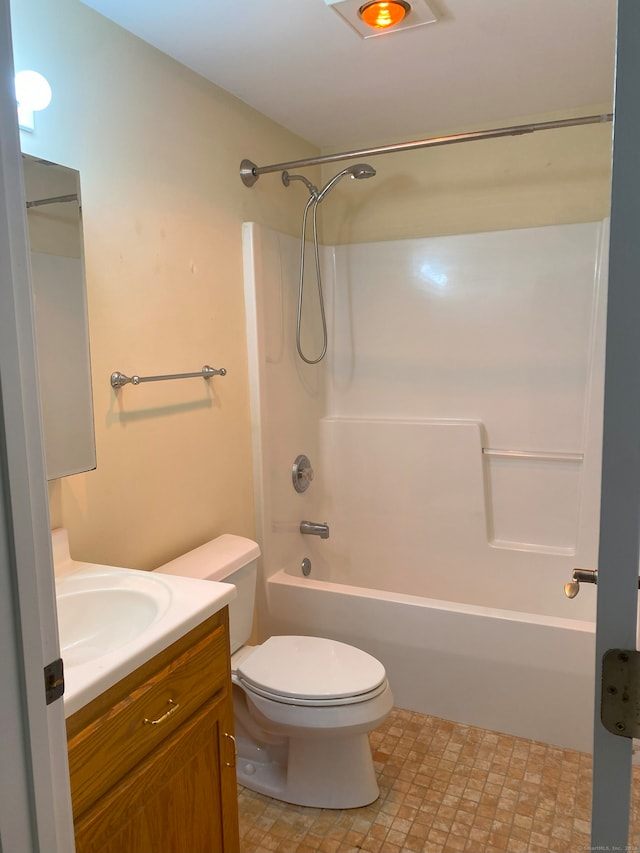 full bathroom featuring vanity, toilet, bathtub / shower combination, and tile patterned floors