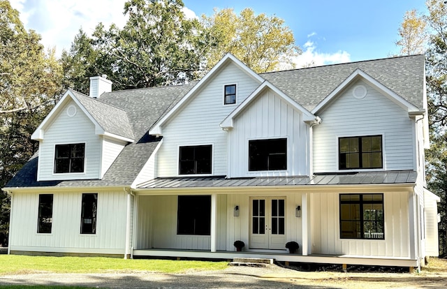 modern farmhouse style home with a porch