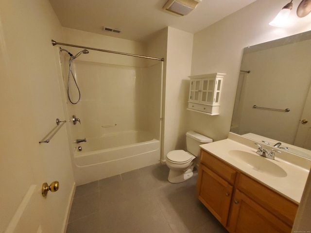 full bathroom featuring tile patterned floors, vanity, toilet, and shower / bath combination