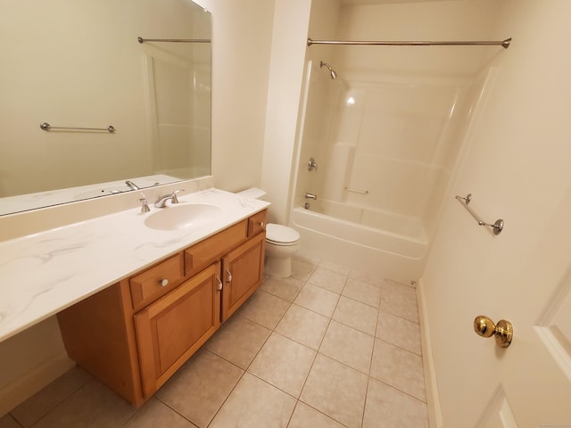 full bathroom featuring tile patterned flooring, vanity, toilet, and bathing tub / shower combination