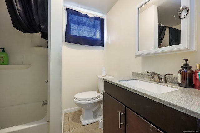 full bathroom with tile patterned flooring, vanity, shower / bath combination with curtain, and toilet