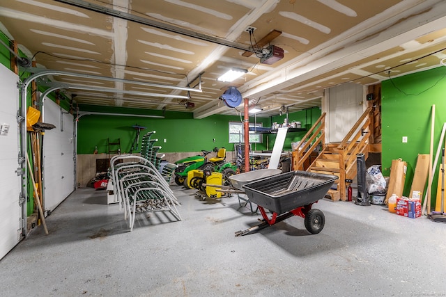 garage with a garage door opener