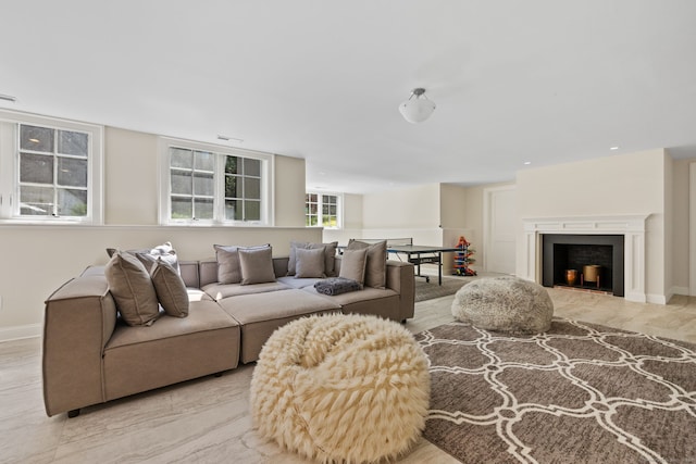 living room featuring light wood-type flooring