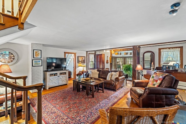 living room with hardwood / wood-style flooring