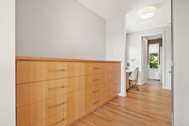 274 Joshuatown Rd, Lyme, CT 06371 - hall with light wood-style floors and an office area