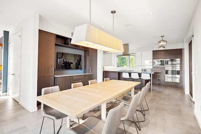 274 Joshuatown Rd, Lyme, CT 06371 - dining space with baseboards, light tile patterned floors, and recessed lighting