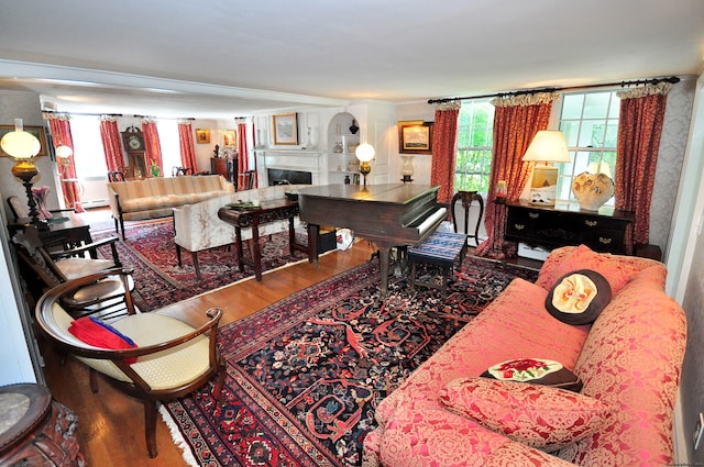 living room with hardwood / wood-style flooring