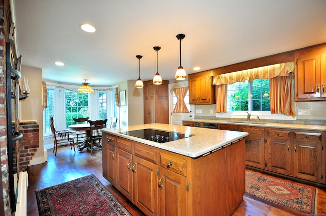 kitchen with black electric cooktop, dark hardwood / wood-style floors, sink, and a wealth of natural light