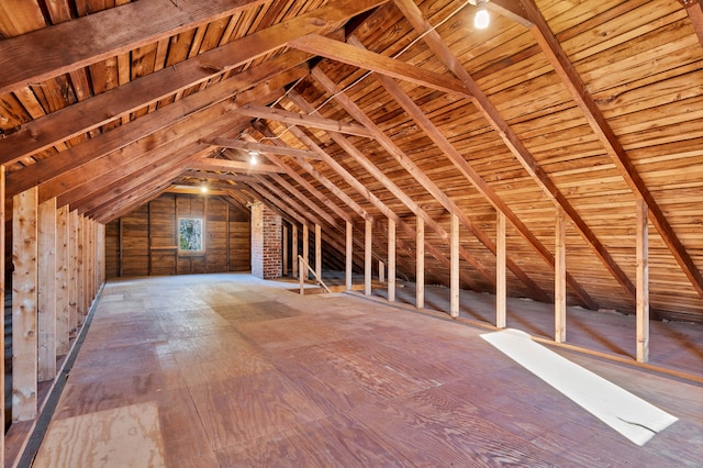 view of unfinished attic