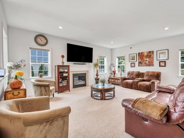 carpeted living room with a healthy amount of sunlight