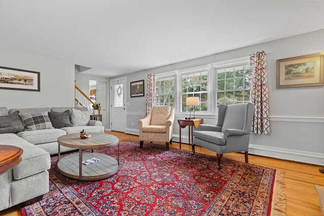 living room with hardwood / wood-style flooring