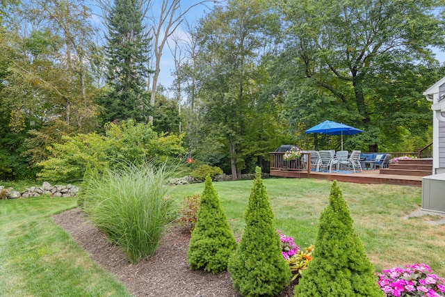 view of yard with a wooden deck