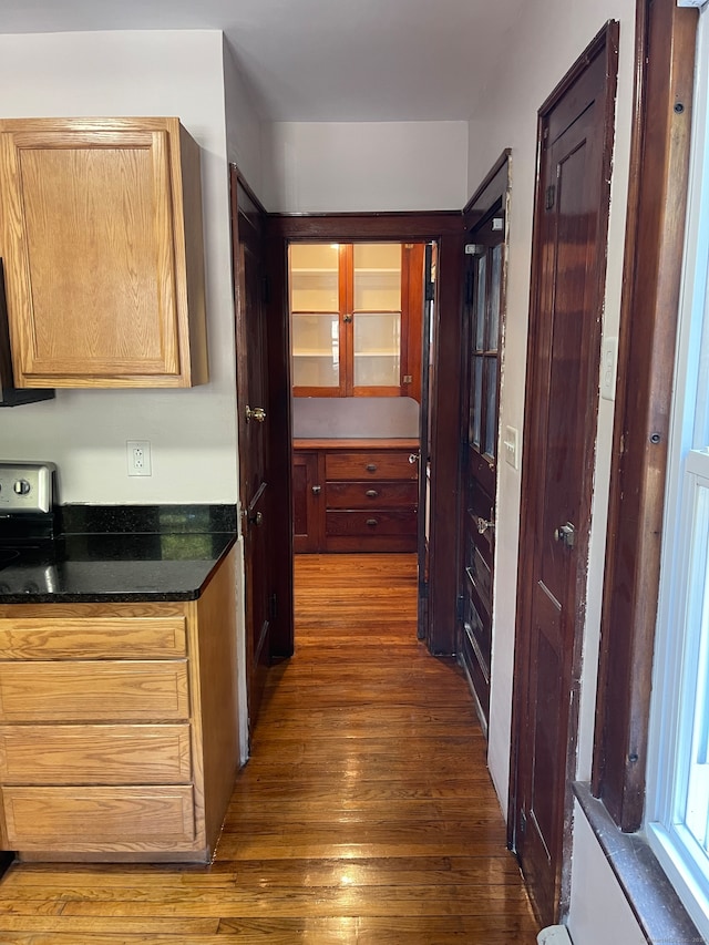 corridor featuring dark hardwood / wood-style flooring