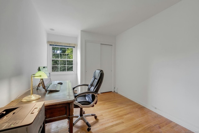 office with light hardwood / wood-style flooring