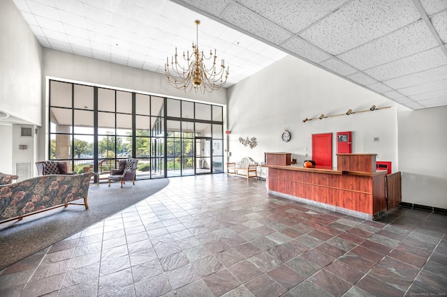 welcome area with a chandelier