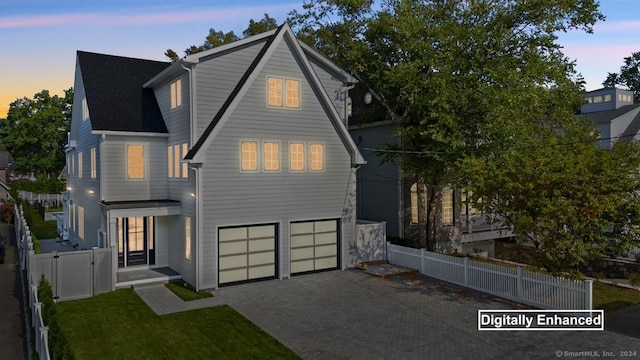 exterior space with a garage