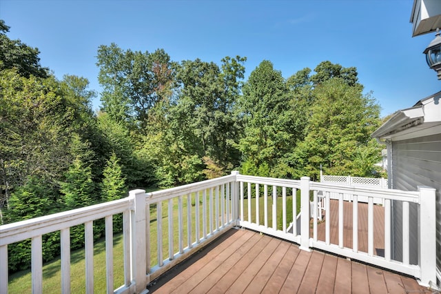 wooden terrace with a lawn